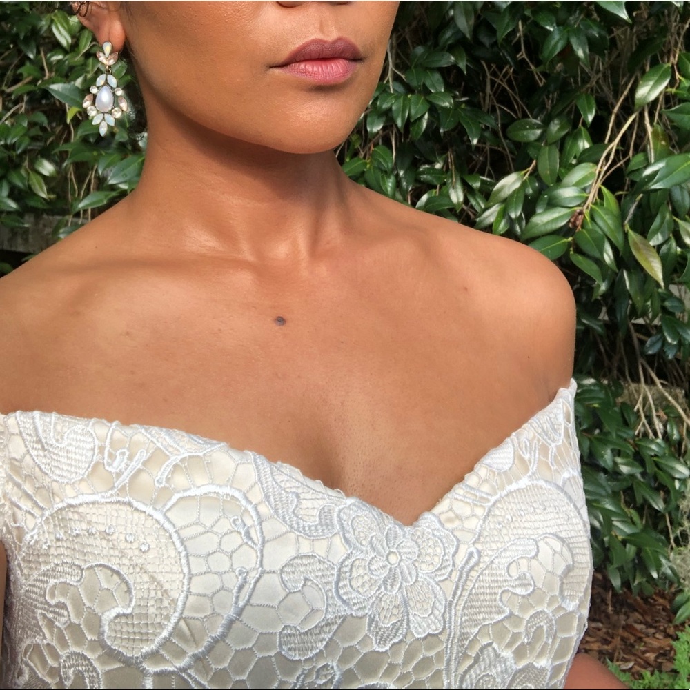 Ivory calf length lace dress